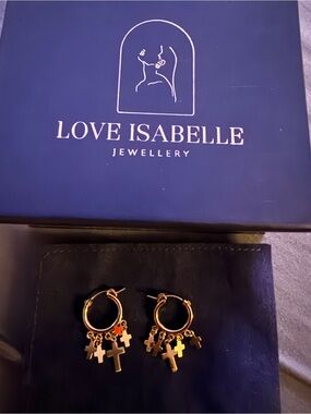 ⁠Love Isabelle Jewellery Gold-Filled Cross Charm Hoop Earrings